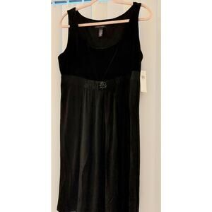 Vintage Y2K Context Jet Black Dress Velvet Top Flowey Bottom ~ Holiday Dress XL